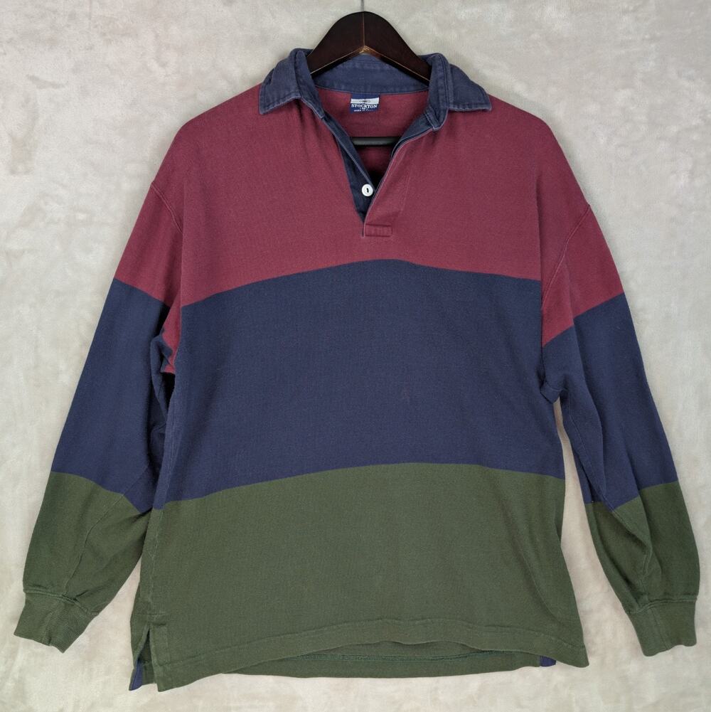 Vintage 90s Stockton Rugby Shirt Men's Medium Heavyweight Colorblock Grungecore